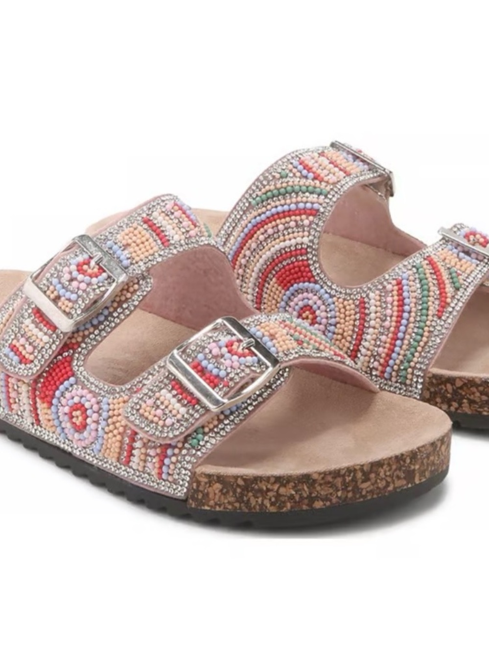 JELLYROLL Beaded Multicolor Two-Buckle Cork Sandal - Women